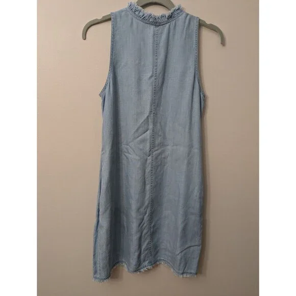 Tommy Bahama Tencel Shift Dress Sleeveless Chambray Pockets Coastal Beachy Small - Picture 6 of 10